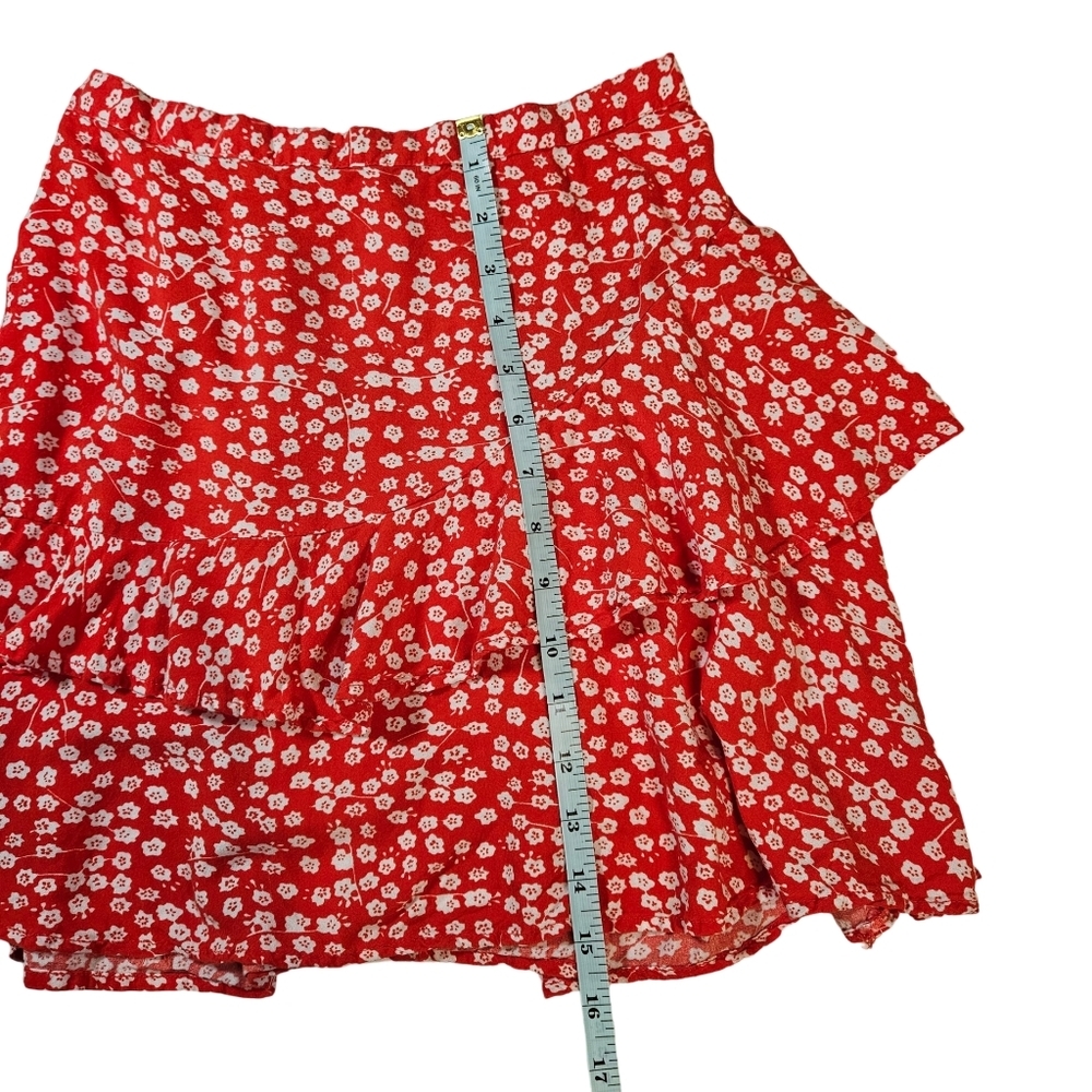 Japna Red Rufle Floral Mini Skirt, Red/White Floral, Medium - Picture 8 of 8